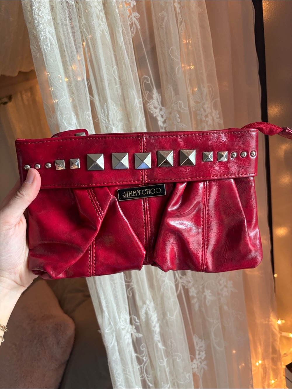 Jimmy Choo Red Leather Studded Wristlet